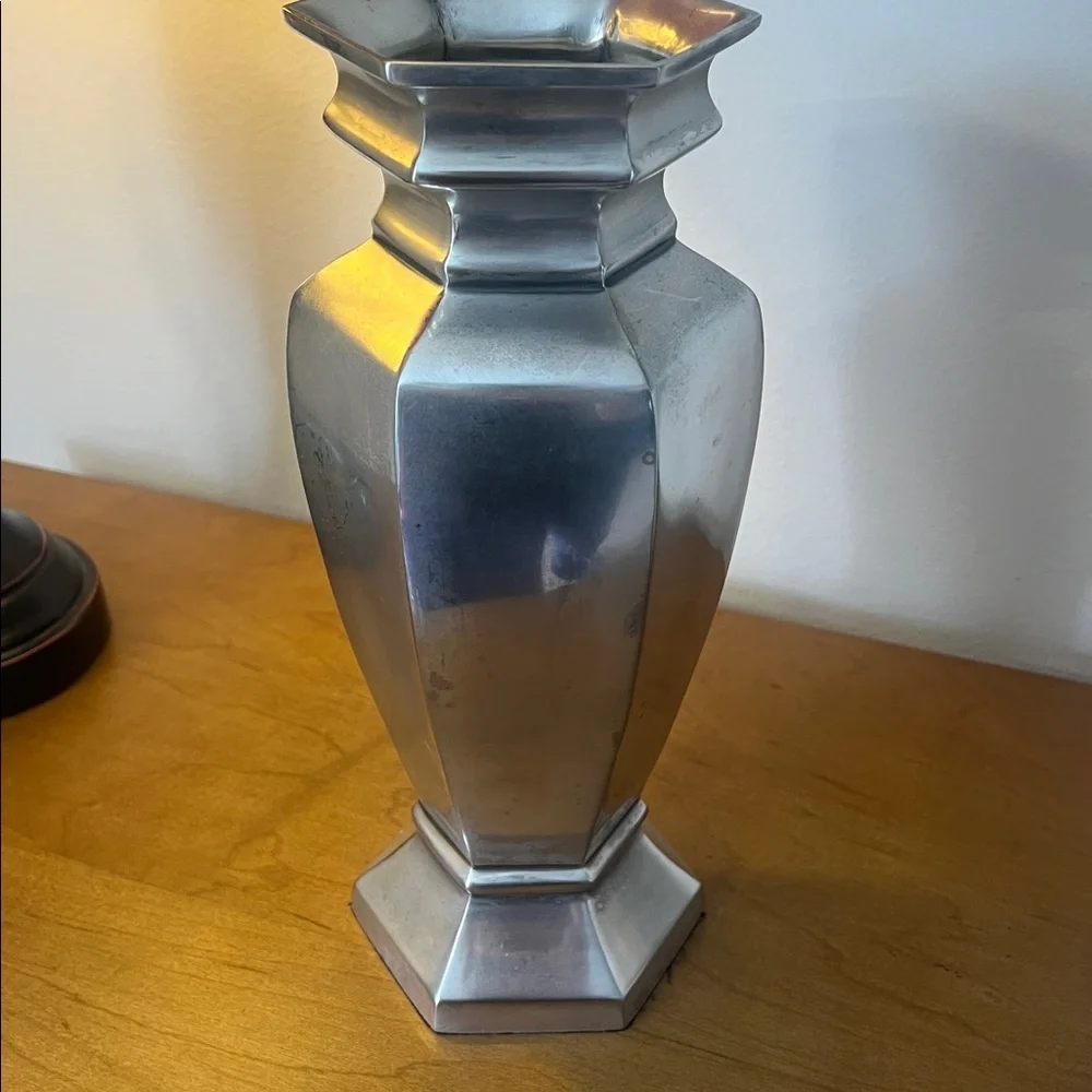 Pottery Barn Vintage Silver Hexagonal Vase.